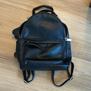 Vegan black leather mini backpack